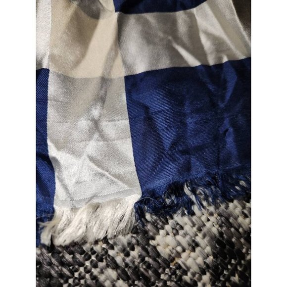 Vintage Bullock's Wilshire Navy Red White Stripes Silk Neck Scarf Wrap Frayed He - Picture 3 of 4